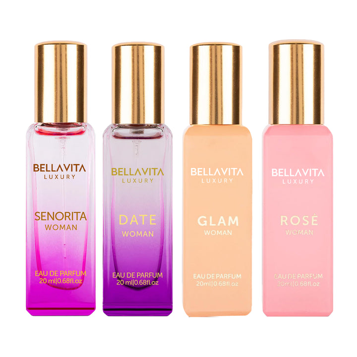 Bellavita Luxury with Date, Senorita, Glam and Rose Women Gift Set 4*20ML EDP