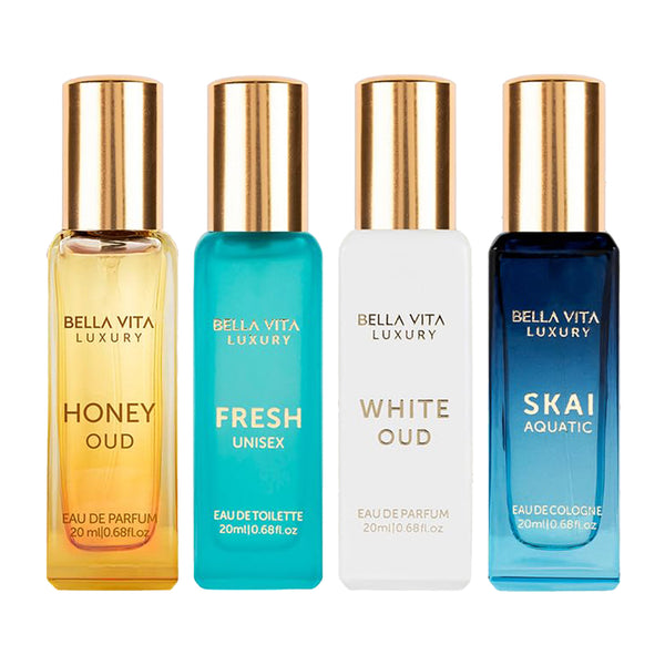 Bellavita Luxury with Honey Oud, White Oud, Fresh, and Skai Unisex Gift Set 4 * 20ML EDP