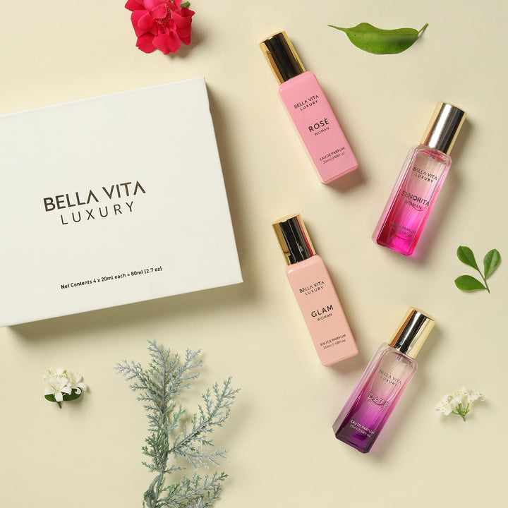 Bellavita Luxury with Date, Senorita, Glam and Rose Women Gift Set 4*20ML EDP