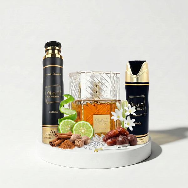 Lattafa Khamrah Unisex Giftset EDP 100ml + Deodorant 200ml + Air Freshener 300ml